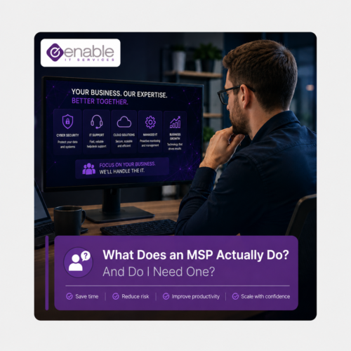 Managed IT services dashboard explaining what an MSP does for business IT support and cyber security