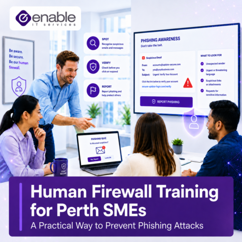 Human firewall training for Perth SMEs showing staff learning how to spot, verify and report phishing emails